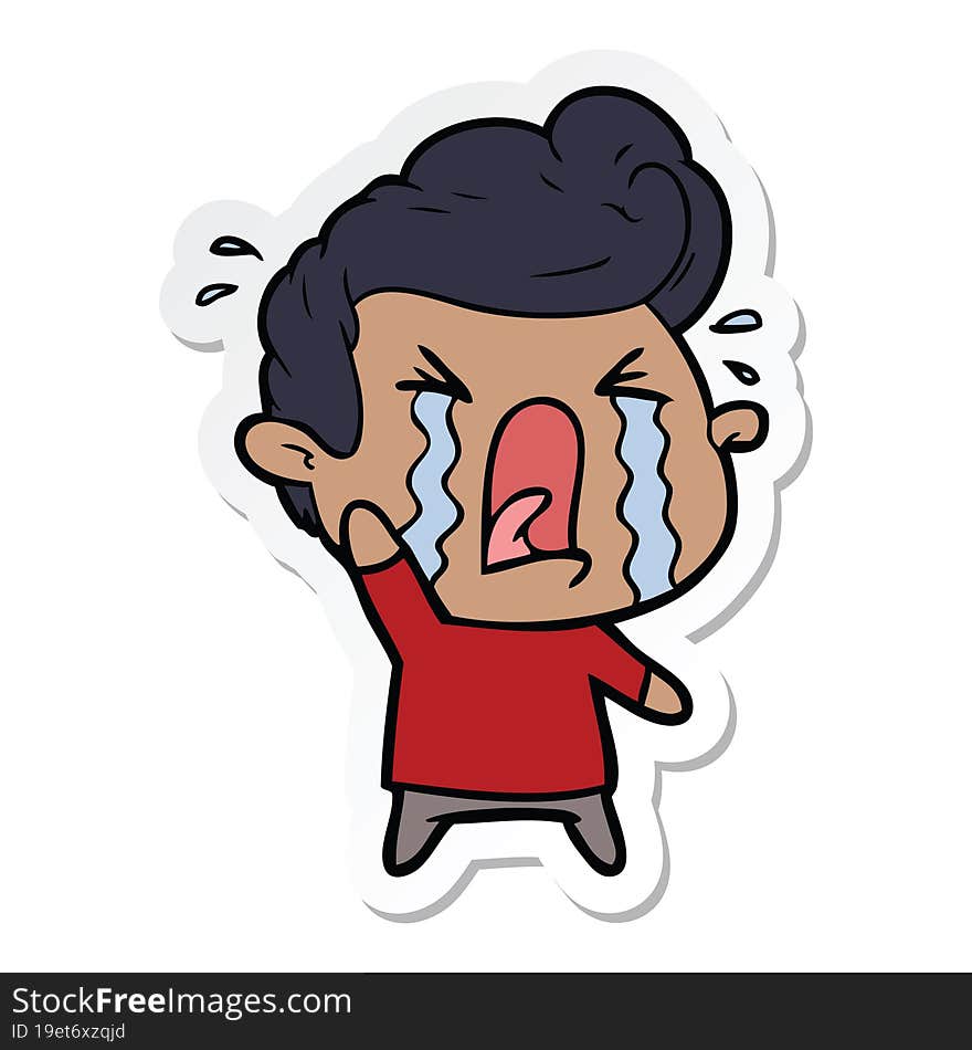 sticker of a cartoon crying man