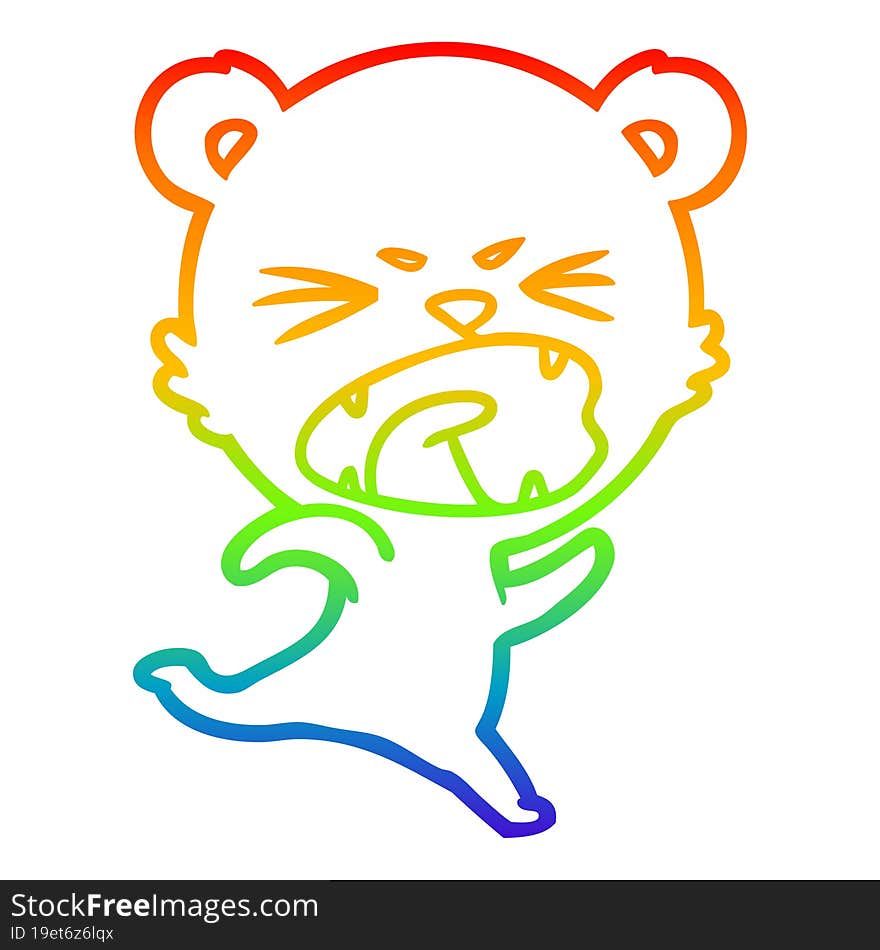 Rainbow Gradient Line Drawing Angry Cartoon Bear