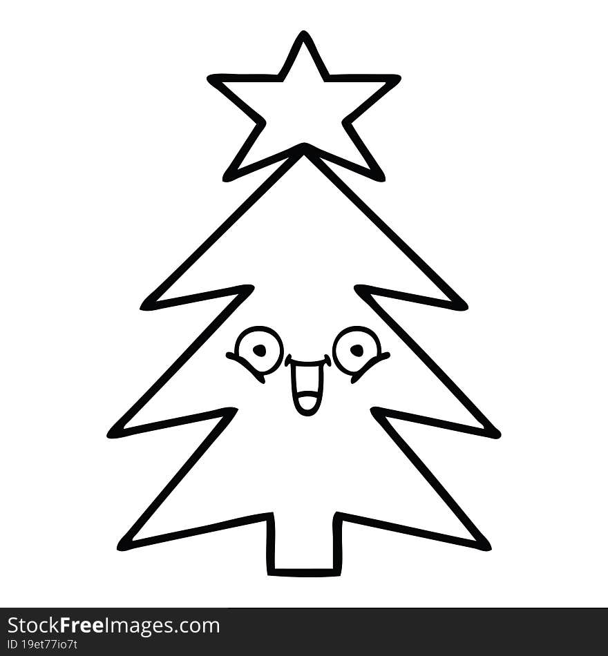 line drawing cartoon of a christmas tree