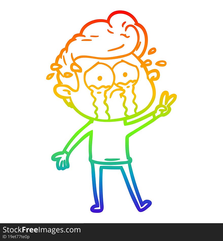 rainbow gradient line drawing cartoon crying man