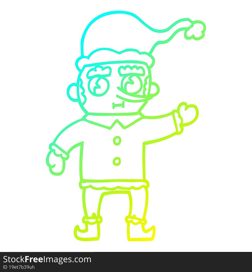 Cold Gradient Line Drawing Cartoon Christmas Elf