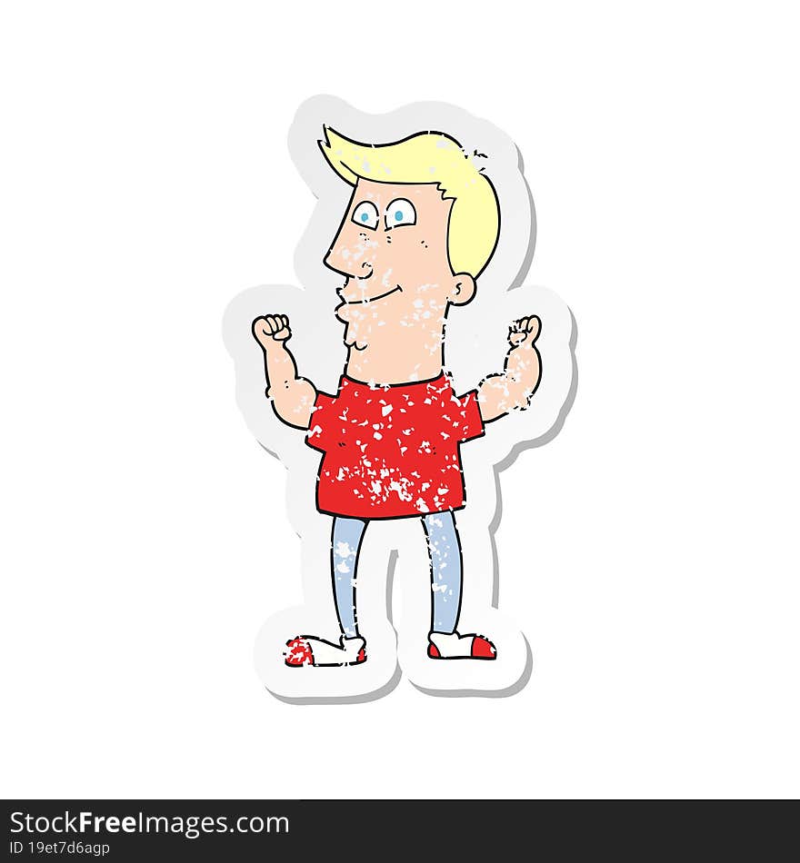 Retro Distressed Sticker Of A Cartoon Celebrating Man