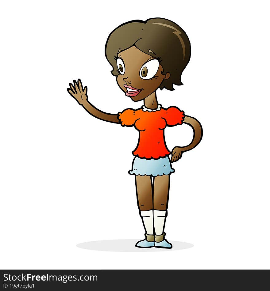 cartoon waving woman