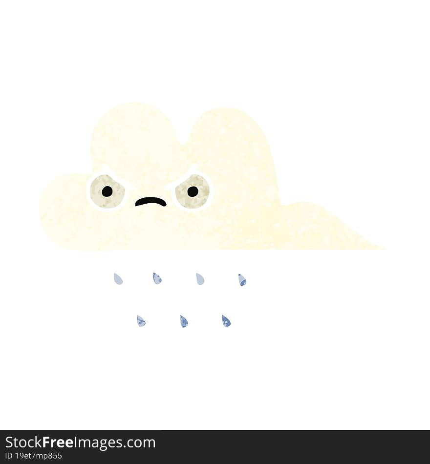 retro illustration style cartoon rain cloud