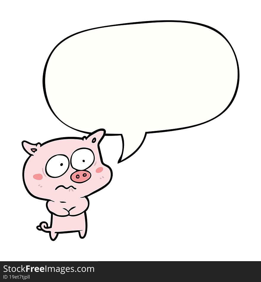 cartoon nervous pig and speech bubble