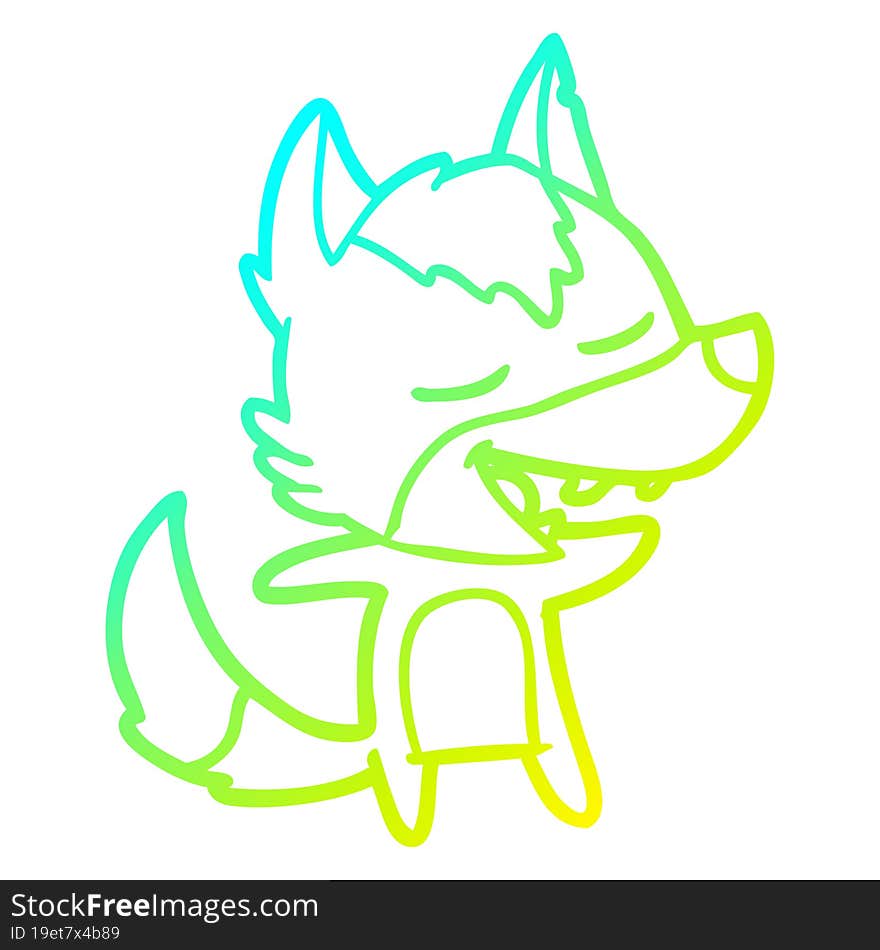 cold gradient line drawing of a cartoon wolf laughing