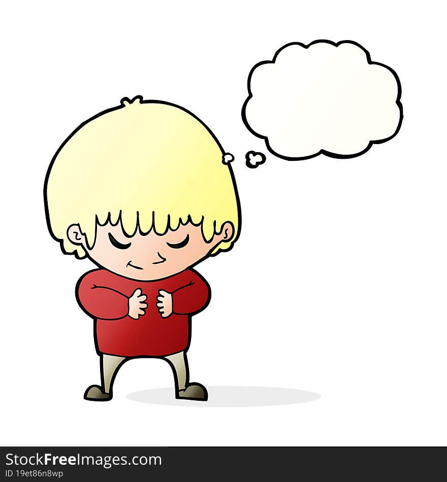 Cartoon Shy Boy With Thought Bubble