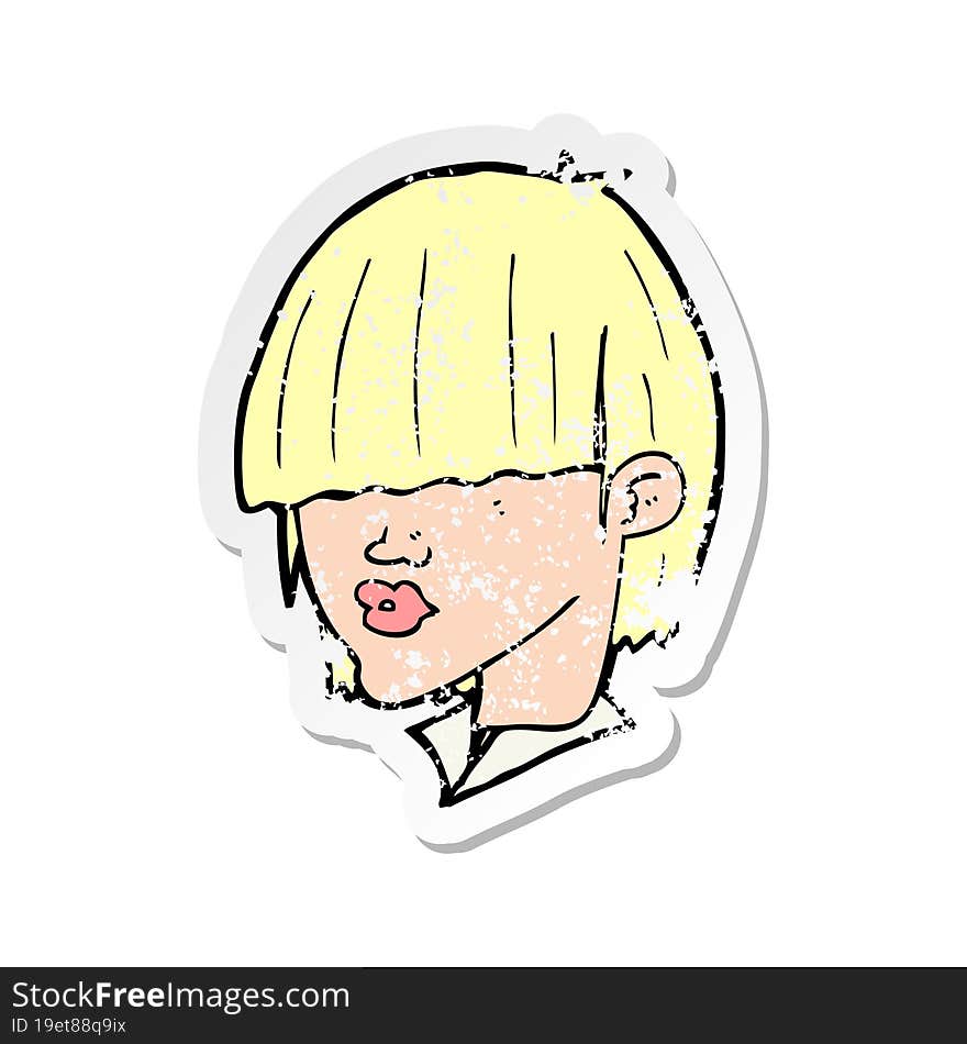 Retro Distressed Sticker Of A Cartoon Fashion Haircut