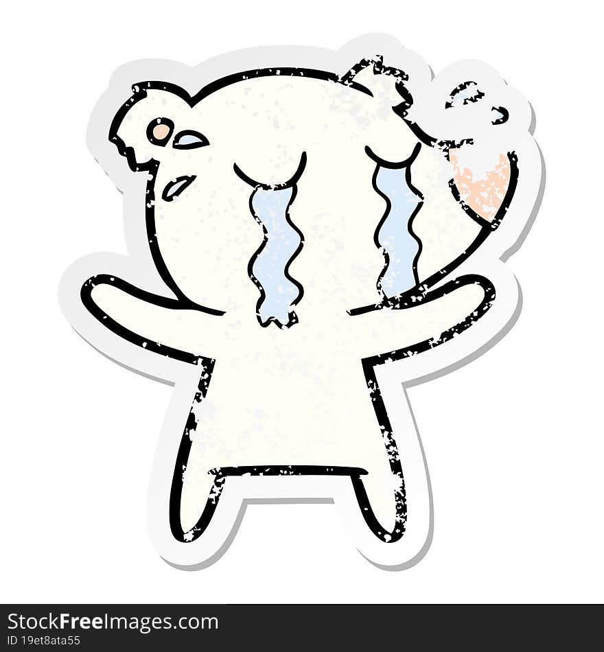 Distressed Sticker Of A Cartoon Crying Polar Bear