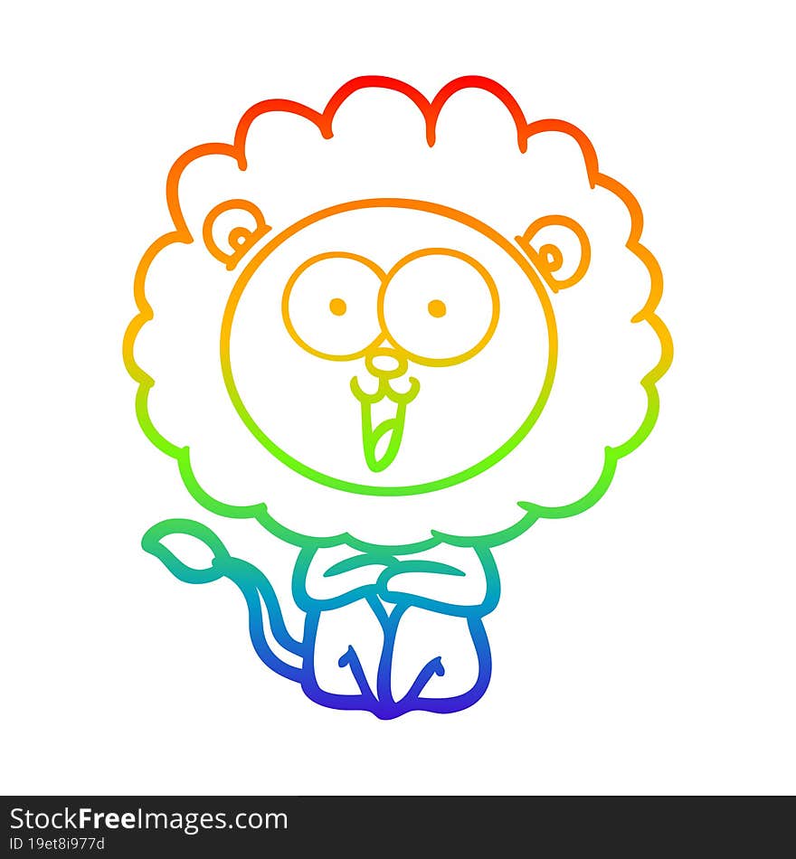 rainbow gradient line drawing of a happy cartoon lion