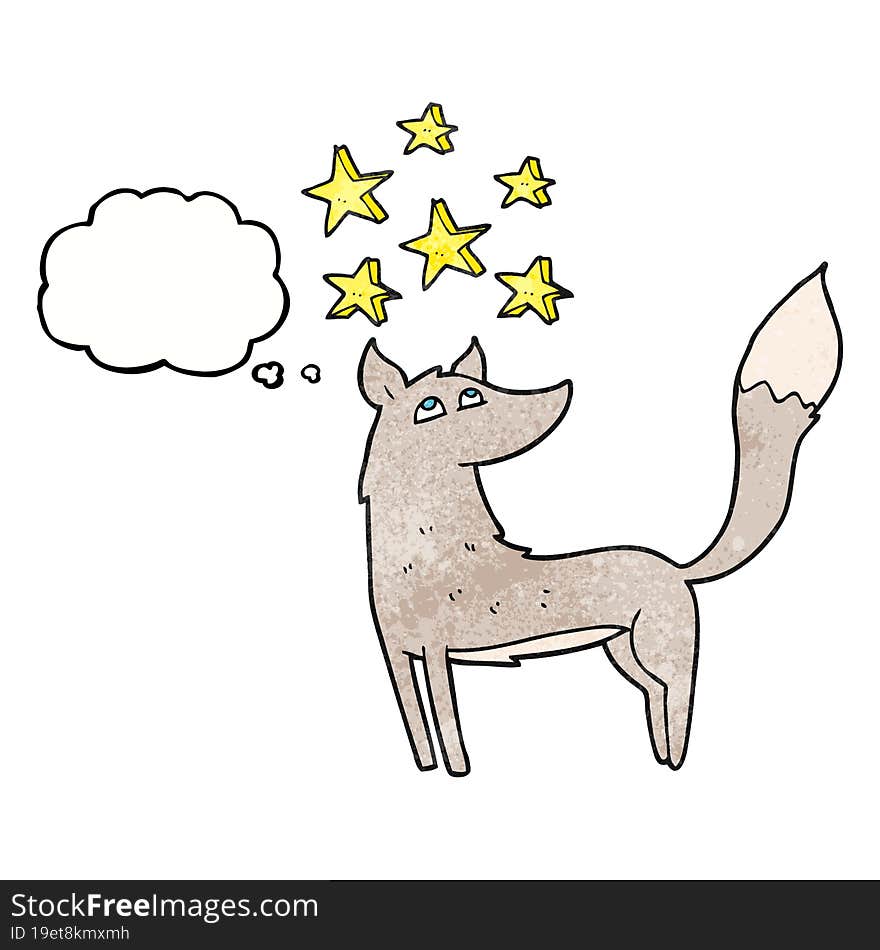 thought bubble textured cartoon wolf with stars