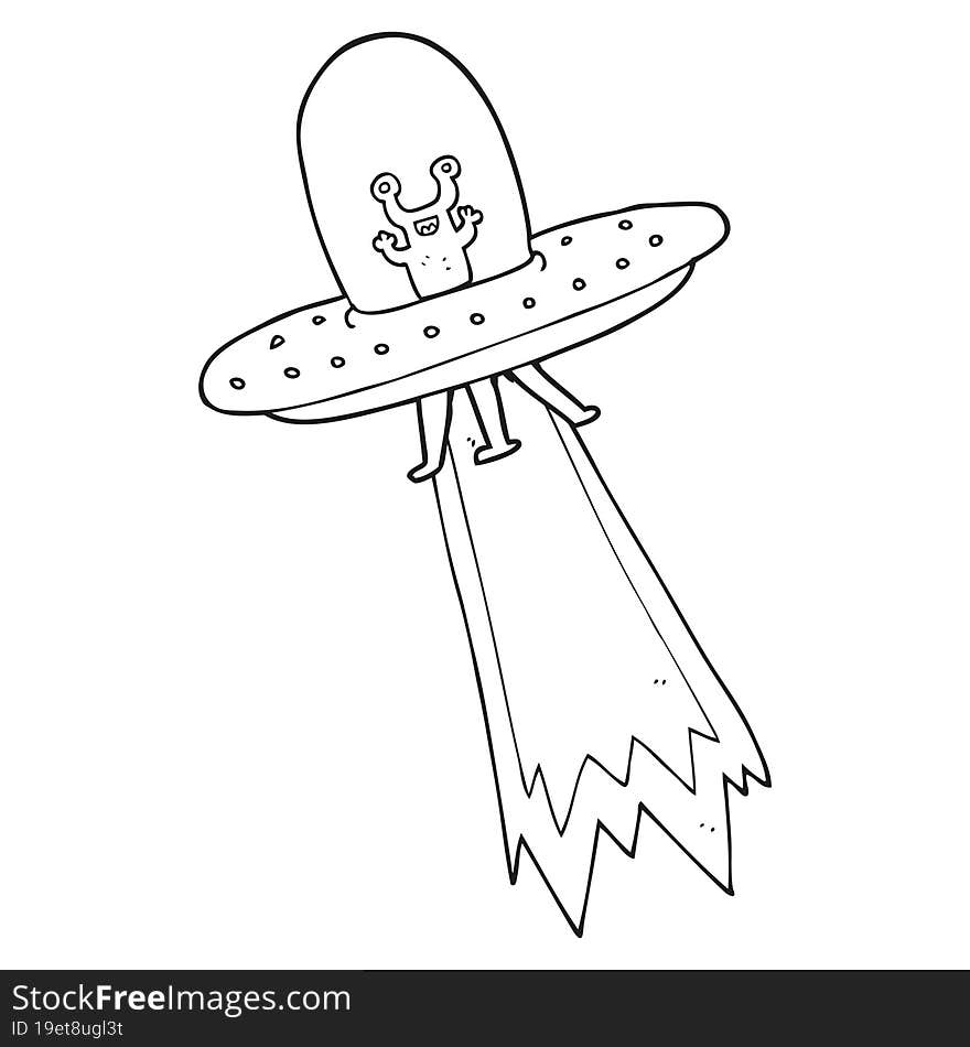 black and white cartoon flying saucer