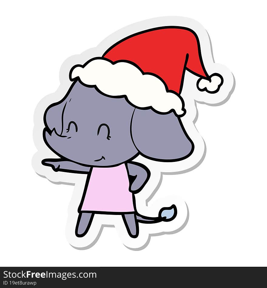 cute sticker cartoon of a elephant wearing santa hat