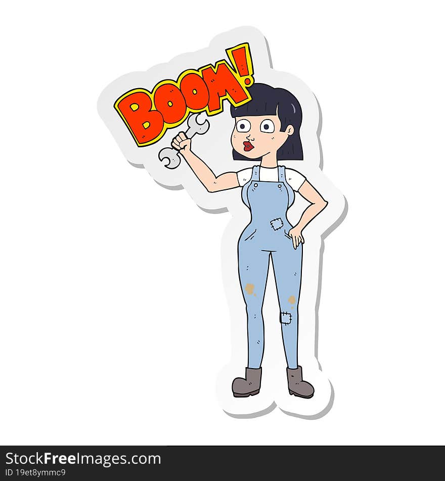 sticker of a cartoon mechanic woman