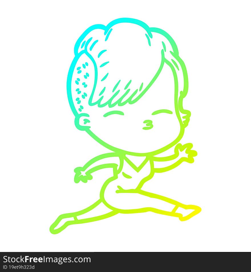 cold gradient line drawing of a cartoon girl leaping