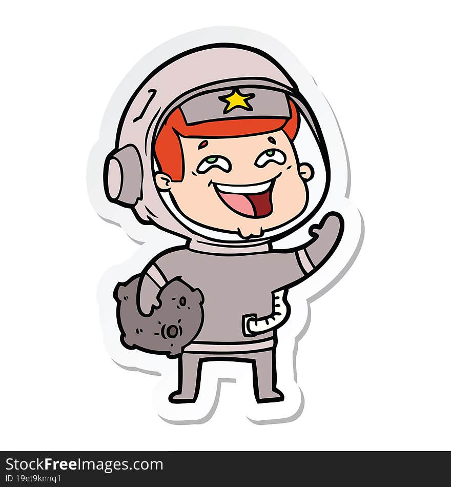 sticker of a cartoon laughing astronaut