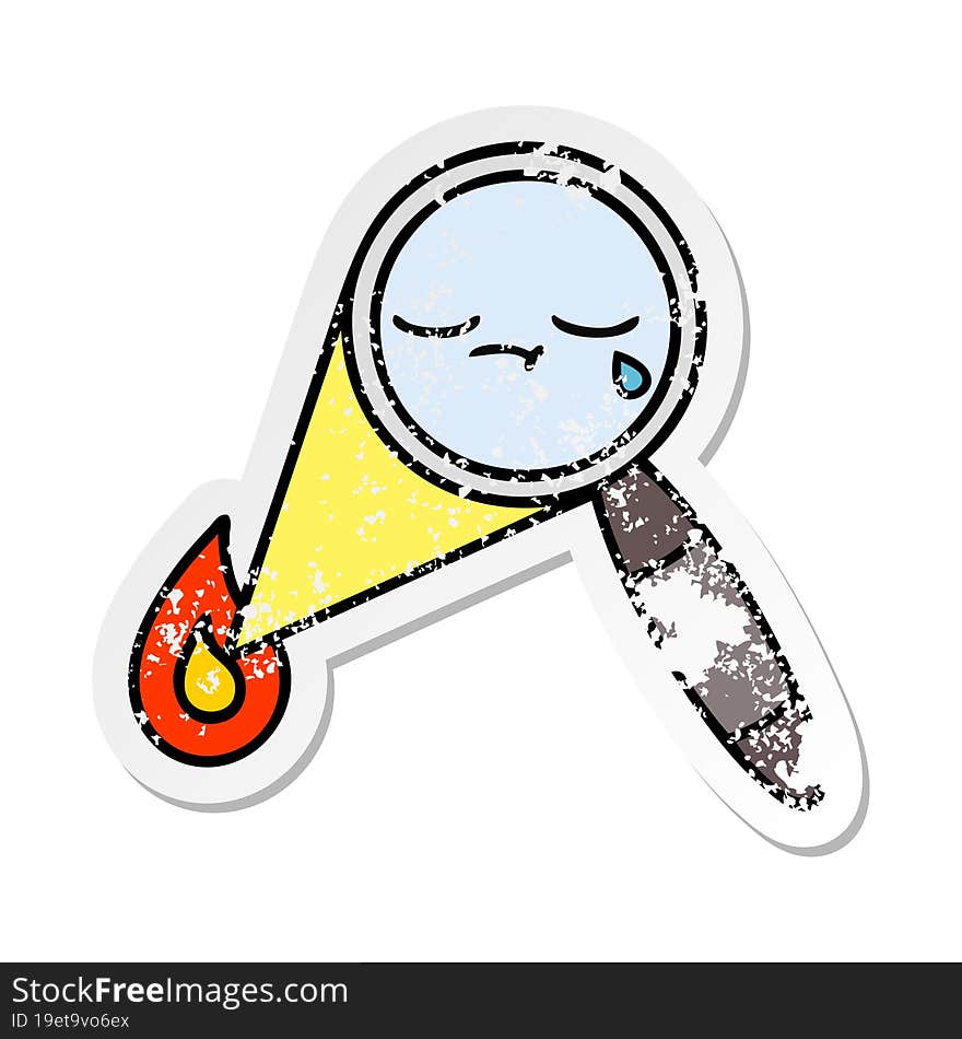 Distressed Sticker Of A Cute Cartoon Magnifying Glass