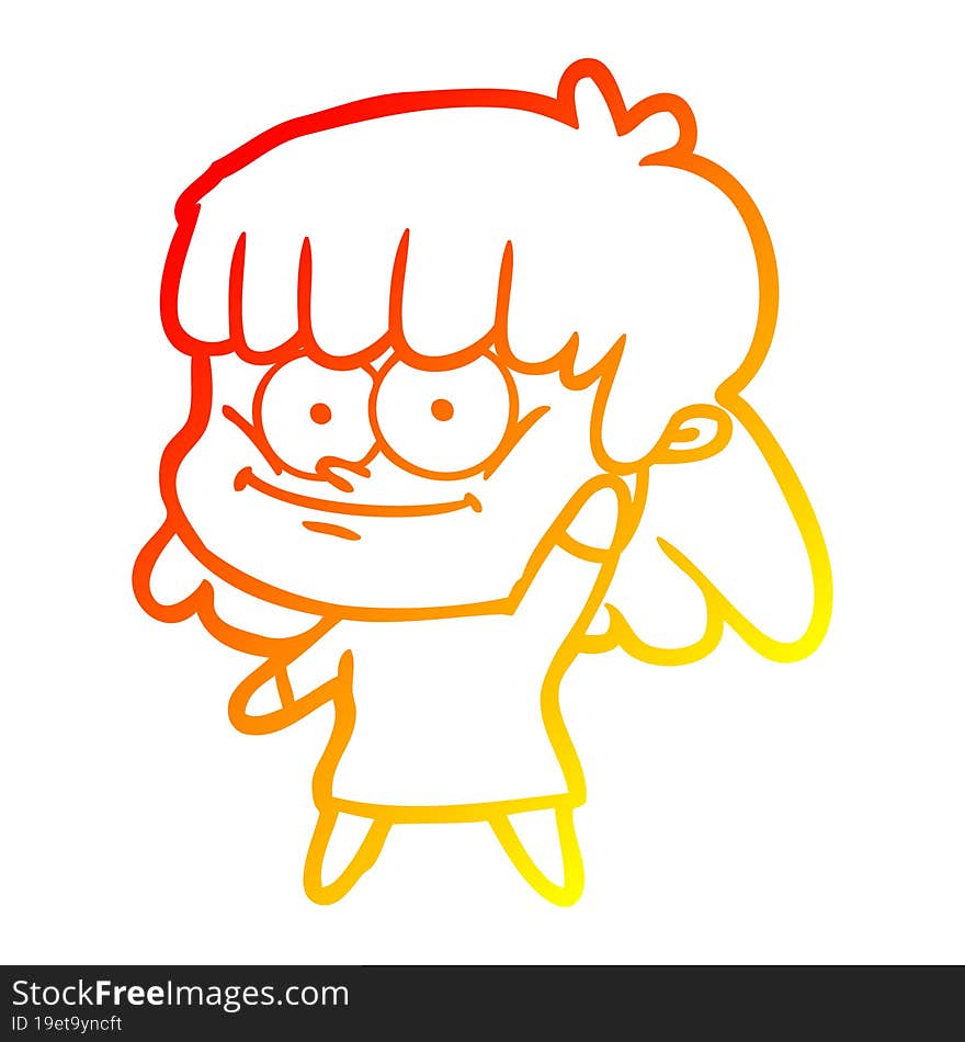 warm gradient line drawing cartoon girl smiling