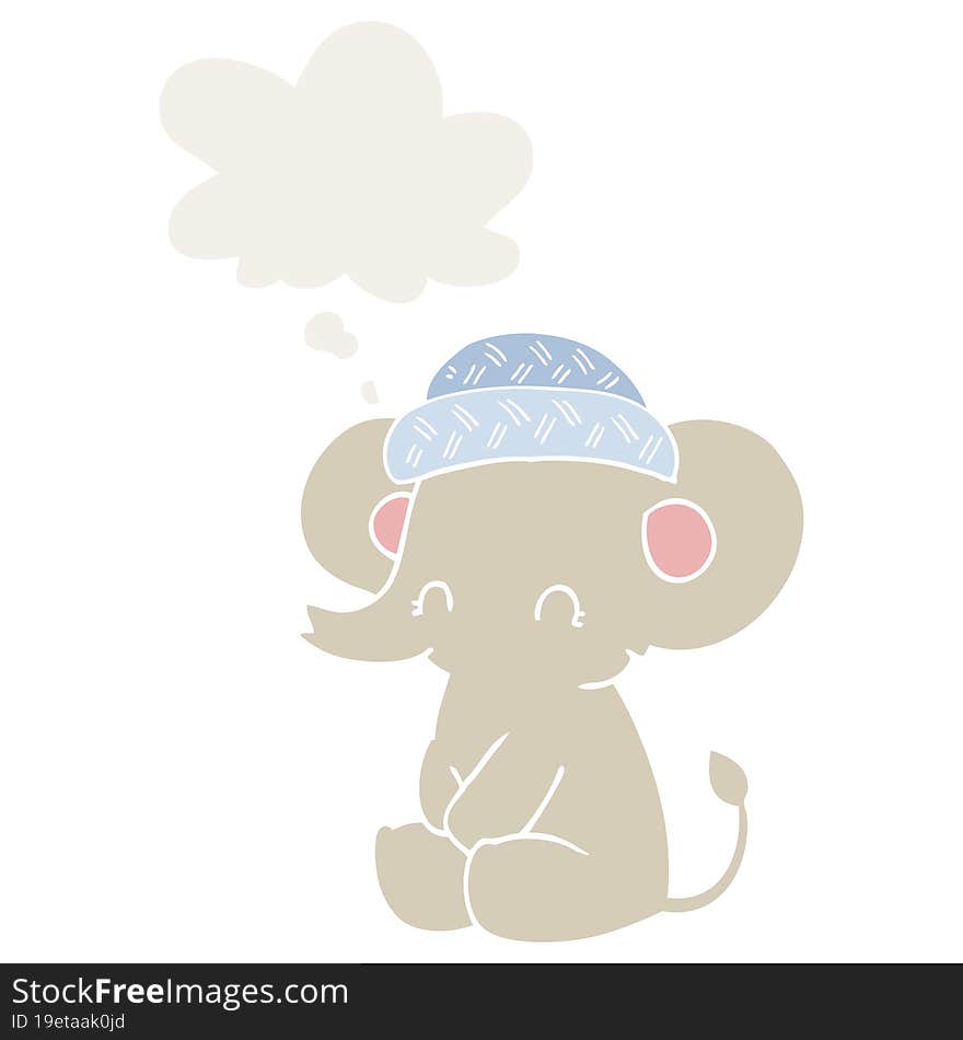 Cartoon Cute Elephant And Thought Bubble In Retro Style