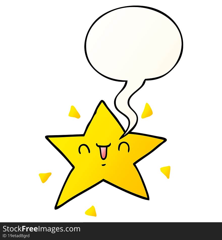 Cartoon Happy Star And Speech Bubble In Smooth Gradient Style