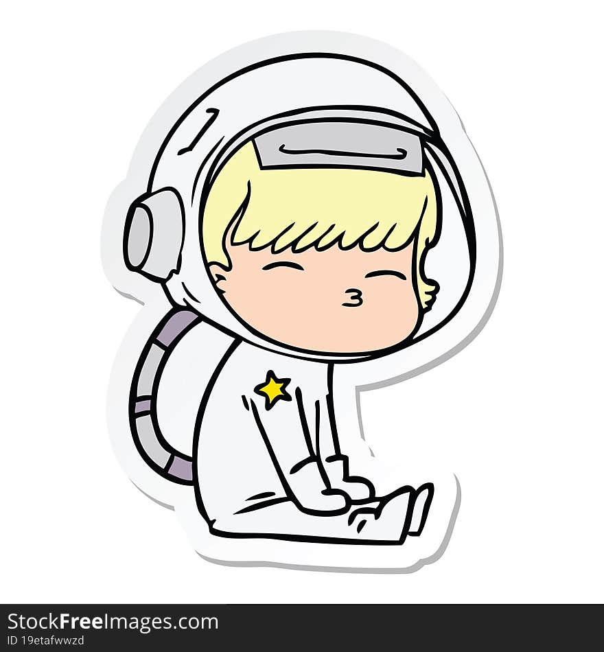 sticker of a cartoon curious astronaut