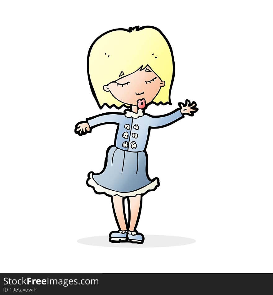 cartoon waving woman