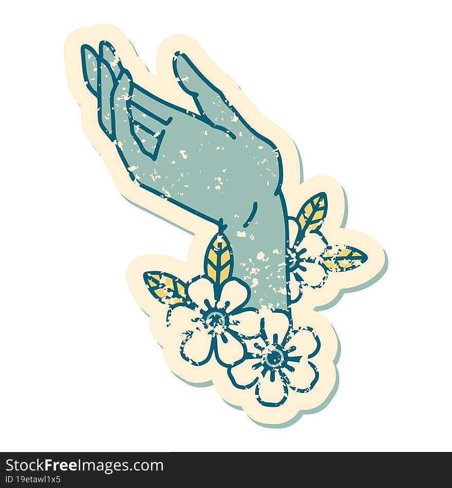 Distressed Sticker Tattoo Style Icon Of A Hand