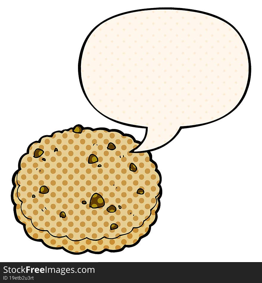 cartoon biscuit and speech bubble in comic book style