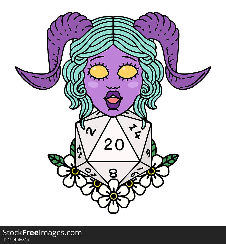 Tiefling With Natural Twenty Dice Roll Illustration