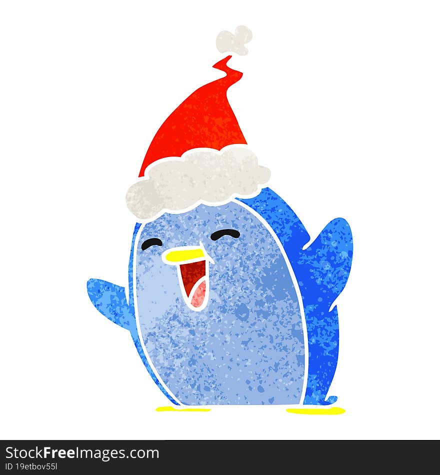 christmas retro cartoon of kawaii penguin