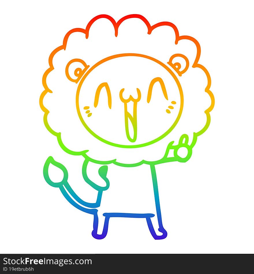 rainbow gradient line drawing of a happy cartoon lion