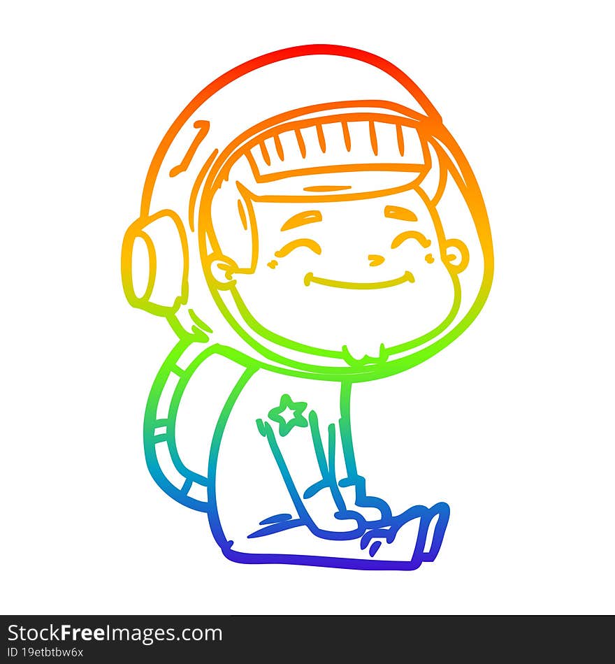 Rainbow Gradient Line Drawing Happy Cartoon Astronaut