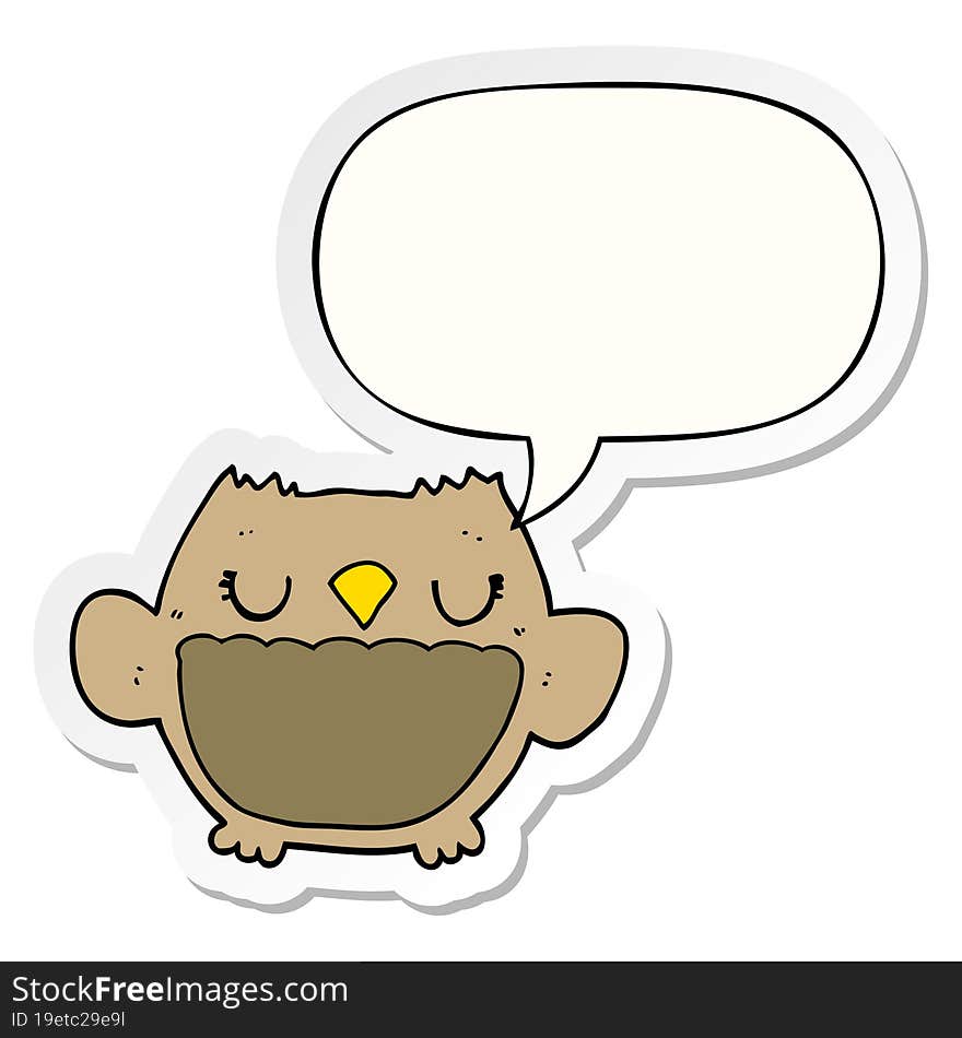 cartoon owl with speech bubble sticker. cartoon owl with speech bubble sticker