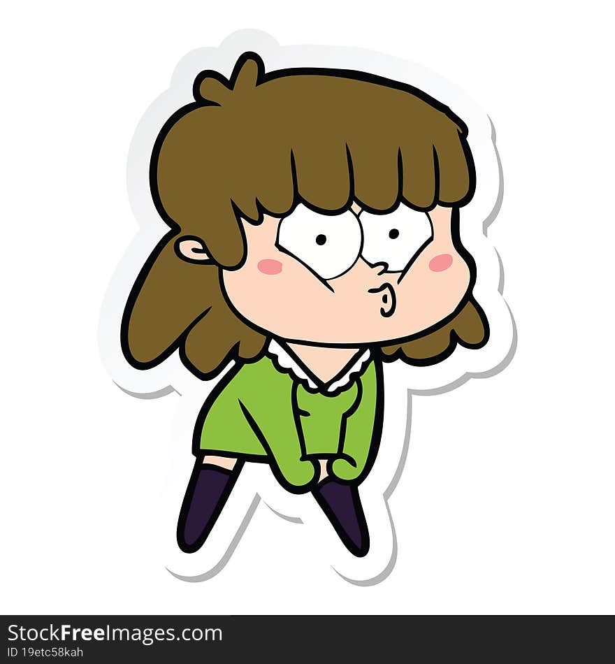 sticker of a cartoon whistling girl