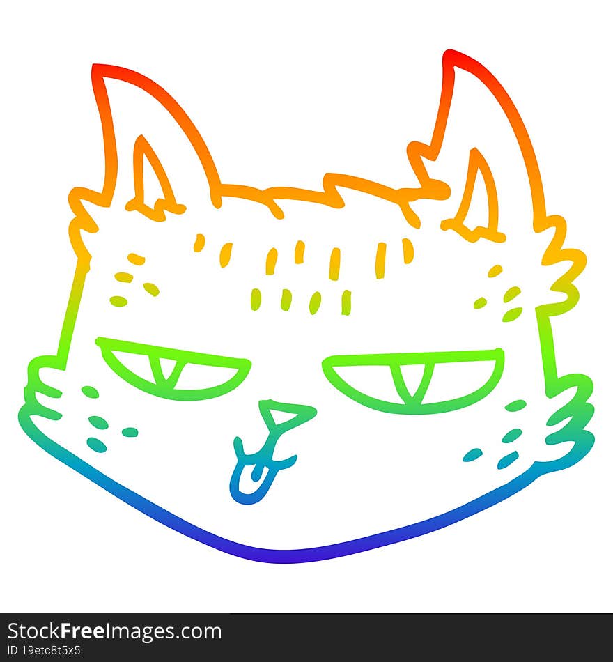 Rainbow Gradient Line Drawing Funny Cartoon Cat