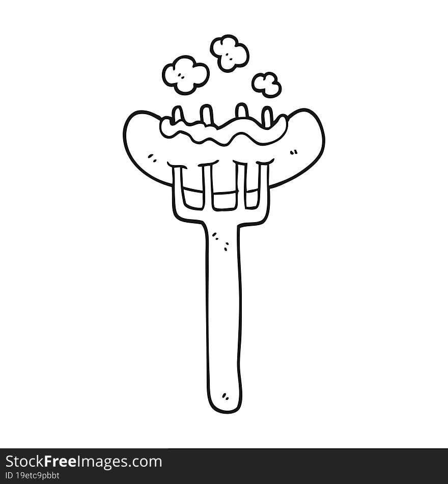 black and white cartoon sausage on fork