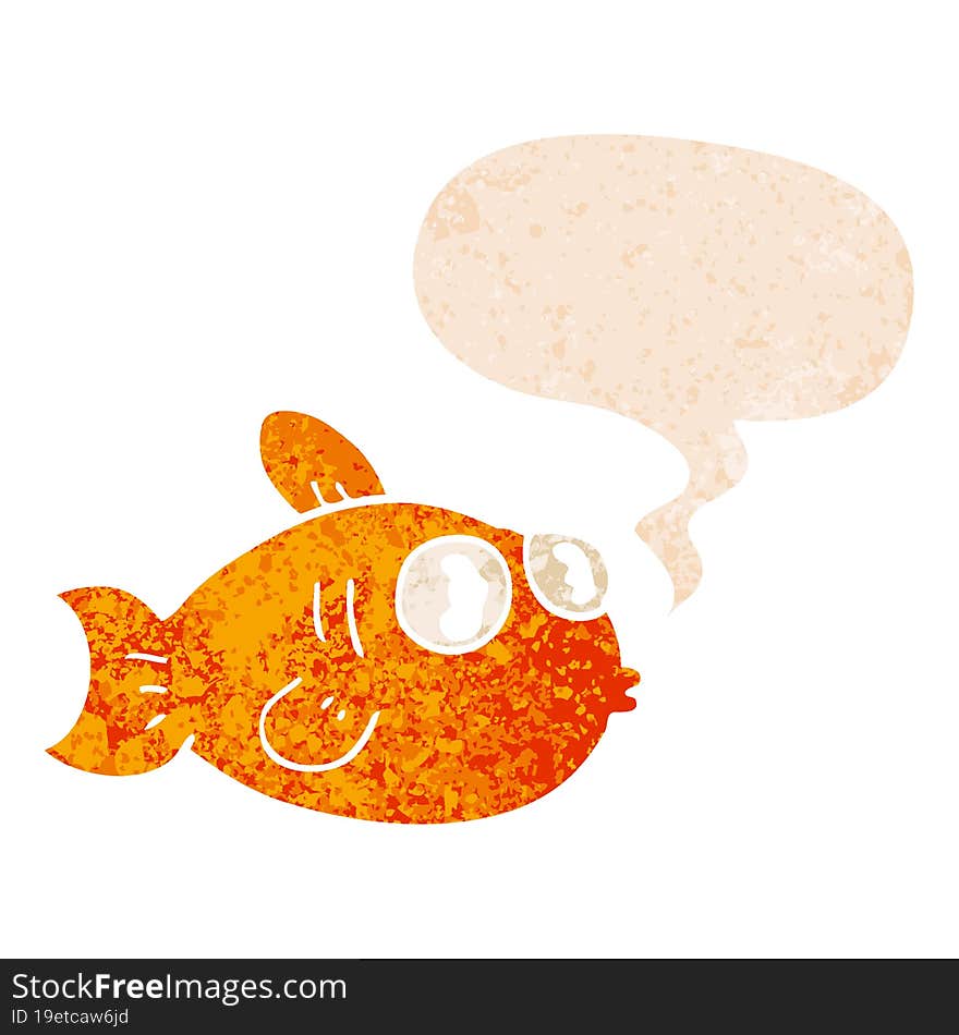 Cartoon Fish And Speech Bubble In Retro Textured Style