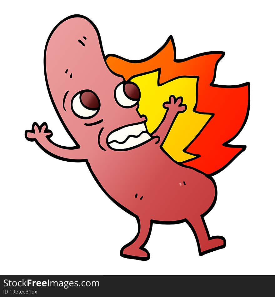 vector gradient illustration cartoon flaming hotdog