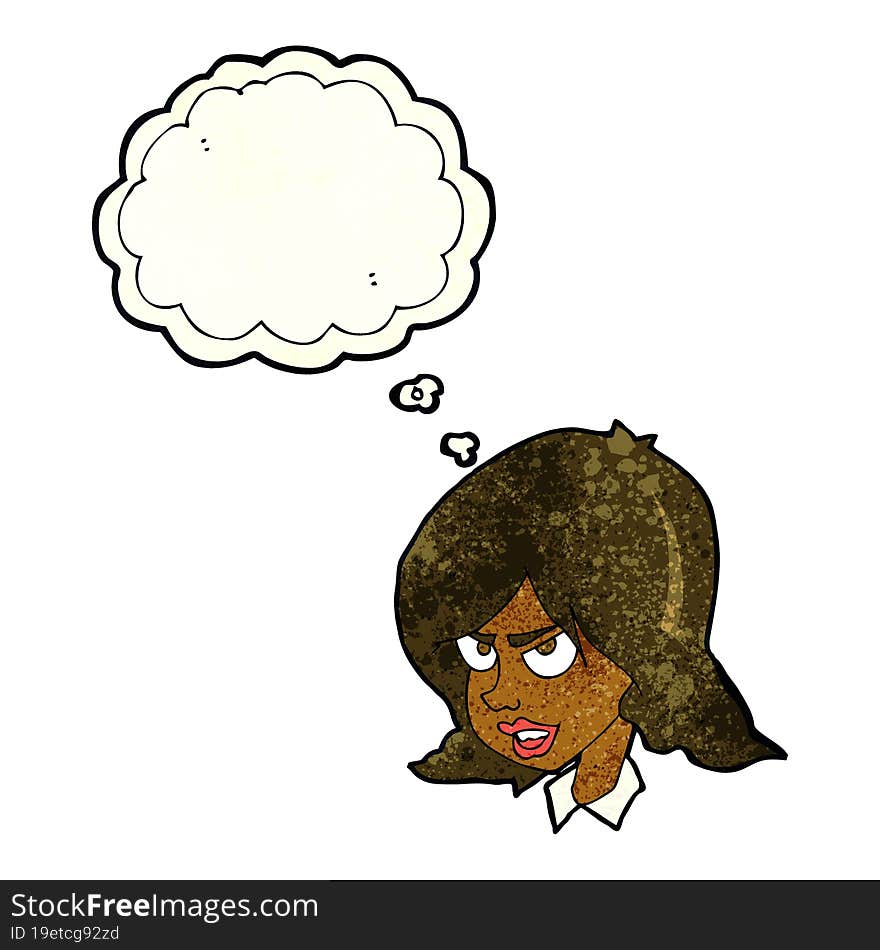 cartoon annoyed woman with thought bubble