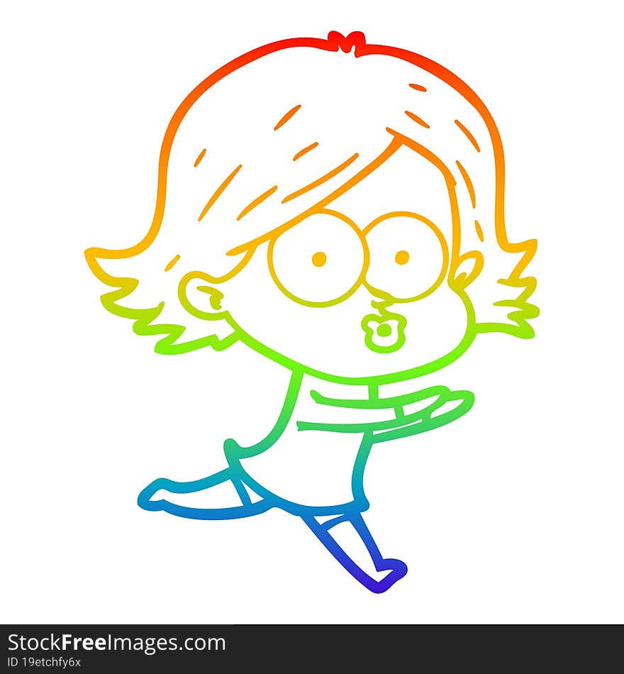 rainbow gradient line drawing cartoon girl pouting