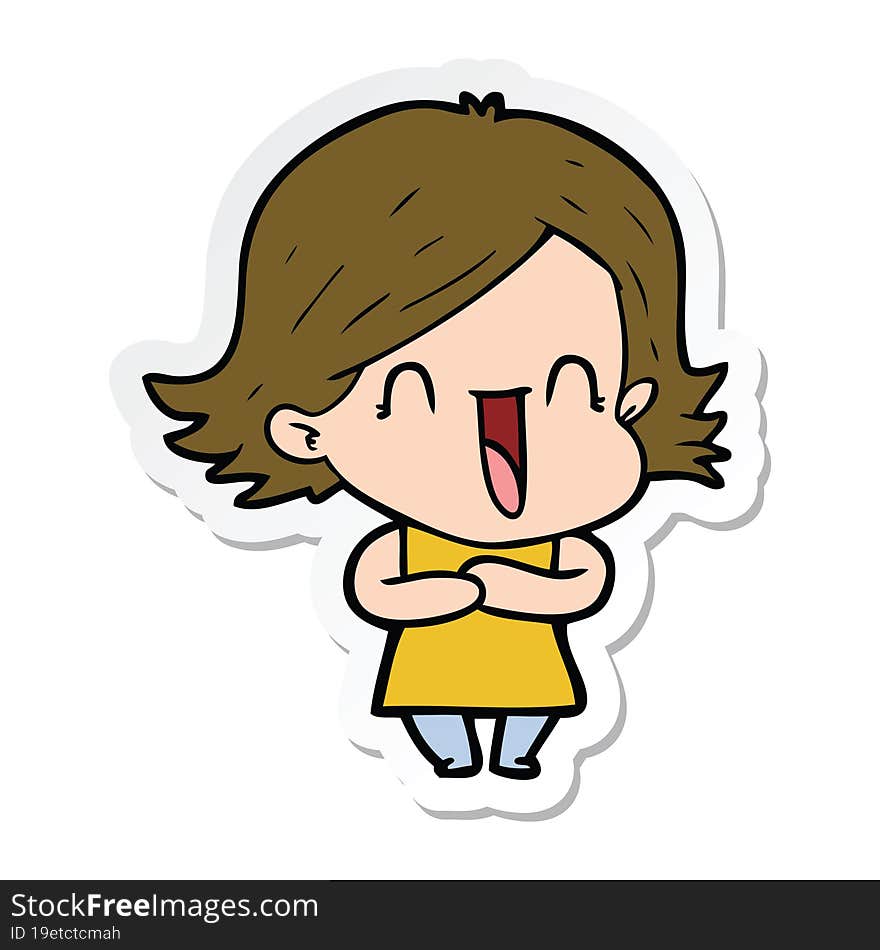 sticker of a cartoon laughing woman