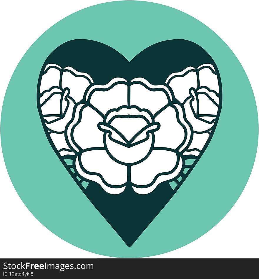 iconic tattoo style image of a heart and flowers. iconic tattoo style image of a heart and flowers