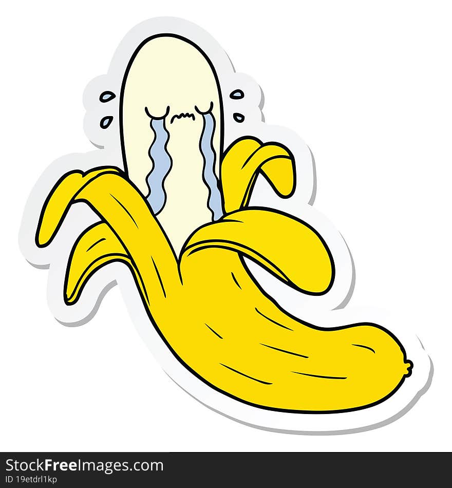 sticker of a cartoon crying banana