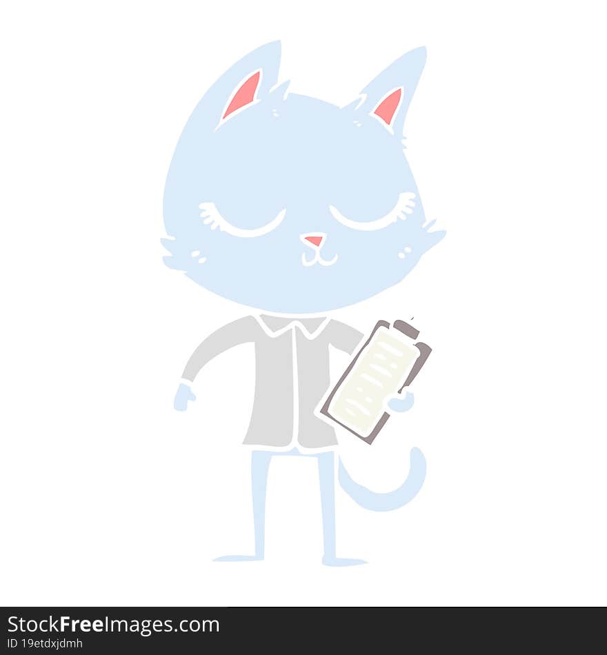 Calm Flat Color Style Cartoon Cat With Clipboard