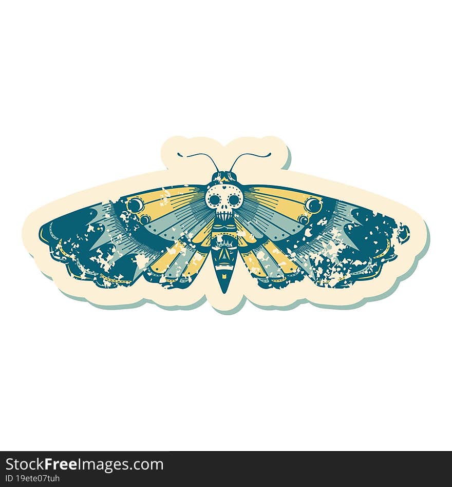 distressed sticker tattoo style icon of a deaths head moth