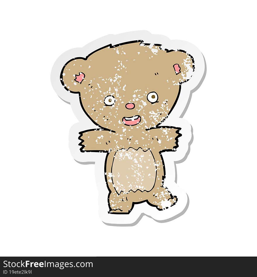 retro distressed sticker of a cartoon teddy bear