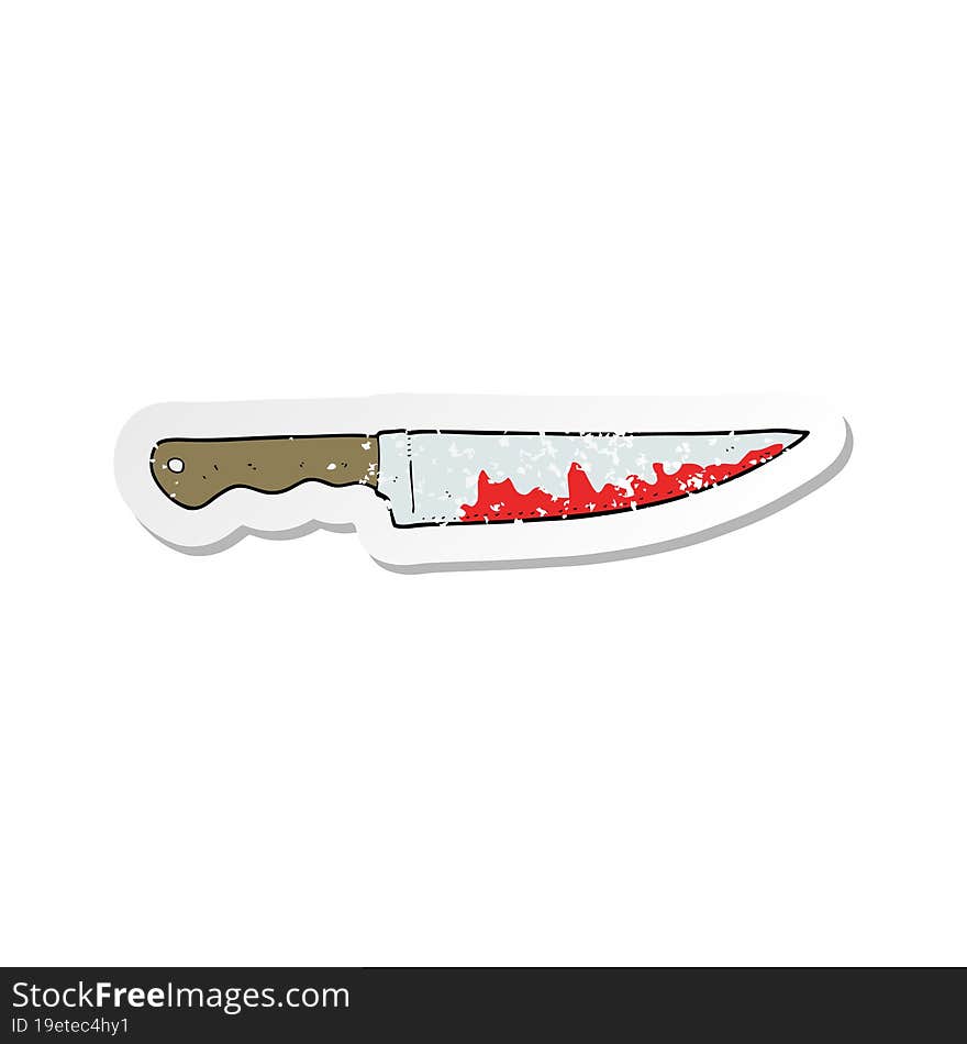 retro distressed sticker of a cartoon bloody kitchen knife