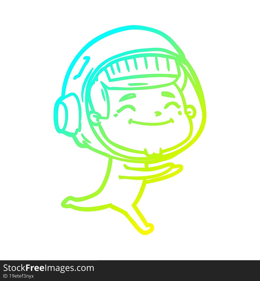 cold gradient line drawing of a happy cartoon astronaut