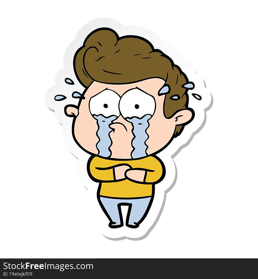 sticker of a cartoon crying man