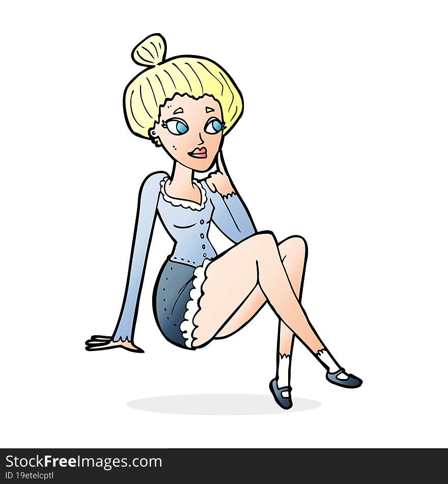 cartoon attractive woman sitting thinking